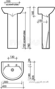 Twyford Mid Market Ware -  Elite Et4812 400mm Two Tap Holes Basin White Et4812wh