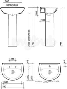 Twyford View Total Install -  View Ti Vw4812 450mm Two Tap Holes Basin White Vw4812wh