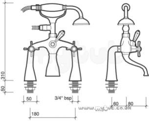 Twyford Traditional Brassware -  Manhattan Mh5265 Bath/shower Mixer Chrome Plated Mh5265cp