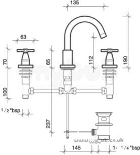 Twyfords Contemporary Brassware -  Rival Rl5326 3th Basin Filler Chrome Plated Rl5326cp