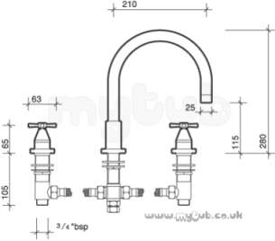 Twyfords Contemporary Brassware -  Rival Rl5355 3th Bath Filler Chrome Plated Rl5355cp