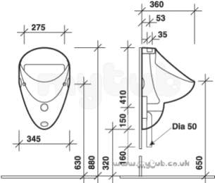 Twyfords Commercial Sanitaryware -  Idol Vc7006 Top Inlet Bowl Urinal White Vc7006wh