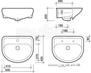 Twyford View Total Install -  View Ti Vw4622 500 X 415 Two Tap Holes Semi-countertop Basin Wh Vw4622wh