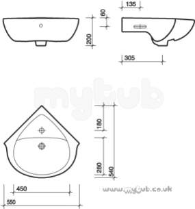 Twyford Mid Market Ware -  New Galerie Gn4841 550 One Tap Hole Crnr Basin Wh Gn4841wh