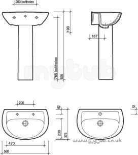 Twyfords Luxury -  Galerie Optimise 580 X 380mm Two Tap Holes Basin Wh Gp4222wh