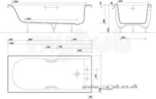 Twyfords Acrylic Baths -  Envy Nv8502 1700 X 750mm Two Tap Holes Plain Bath Wh Nv8502wh