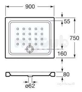 Roca Shower Trays -  Easy 900 X 750 X 80mm Crmc Shower Tray White