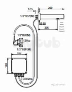 Delabie Basin Taps -  Delabie Binoptic C-wall 190 Basin Tap M3/8 Inchspout L205 Mains Plus Trans