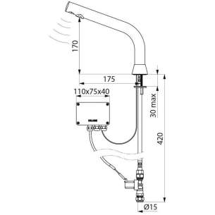 Delabie Basin Taps -  Delabie Binoptic Electronic Tap 15mm Conical Inlets 230/12v Mains Supply