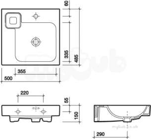 Twyfords Luxury -  3d Washbasin 500x485 With Left Hand Shelf 1 Tap 3d4441wh