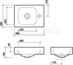 Twyfords Luxury -  3d Washbasin 380x280 Right Hand Offset 1 Tap 3d4811wh
