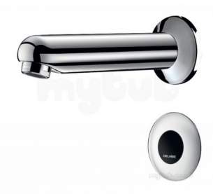 Delabie Basin Taps -  Delabie Tempomatic Cross Wall 155 Basin Tap Mains 230/12v Spout L170