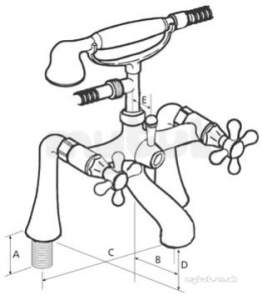 Mercia Brassware -  Mercia Trad Two Tap Holes Deck Bath/shower Mixer And Kit