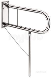 Delabie Grab and Hand Rails -  Delabie Drop-down Rail With Leg 33.7 L650 Polished Stainless Steel