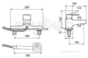 Roca Brassware -  Vectra Deck Mounted Bath Shower Mixer Ch