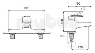 Roca Brassware -  Vectra Deck Mounted Bath Filler Chrome