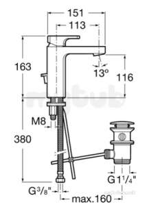 Roca Brassware -  L90 Top Handle Basin Mixer Plus Puw Chrome