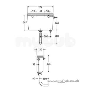 Armitage Plastic Cisterns -  Armitage Shanks Regal Slim Line S374001 6l Side Supply Int Ovf Cistern Wh