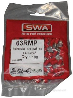 Electrical Accessories and Components -  Specialised Wiring Accesories Push On Terminal Male 6.3mm Red (pack Of 100)