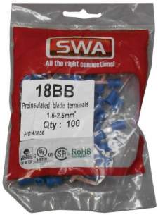 Electrical Accessories and Components -  Specialised Wiring Accesories Blade Terminal 18mm Blue (pack Of 100)