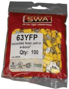 Electrical Accessories and Components -  Specialised Wiring Accesories Push On Terminal Female 6.3mm Yellow (pack Of 100)