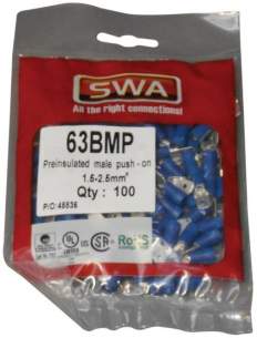 Electrical Accessories and Components -  Specialised Wiring Accesories Push On Terminal Male 6.3mm Blue (pack Of 100)