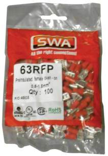 Electrical Accessories and Components -  Specialised Wiring Accesories Push On Terminal Female 6.3mm Red (pack Of 100)