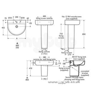 Ideal Standard Concept -  Ideal Standard Arc E787401 600mm Two Tap Holes Basin White