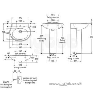 Ideal Standard Luxury -  Ideal Standard Ravenna/halo/accolade E0830 Pedestal Wh