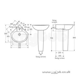 Ideal Standard Space -  Ideal Standard Space E7162 One Tap Hole Corner Basin White