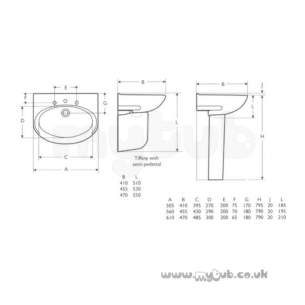 Armitage Entry Level Sanitaryware -  Armitage Shanks Tiffany S2083 560mm Two Tap Holes Basin Wh Special