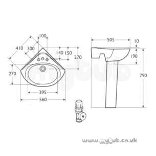 Armitage Entry Level Sanitaryware -  Armitage Shanks Tiffany S2740 Two Tap Holes Corner Basin Wh