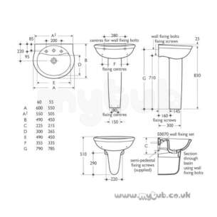 Ideal Standard Alto -  Ideal Standard Alto E7456 550mm Two Tap Holes Basin White