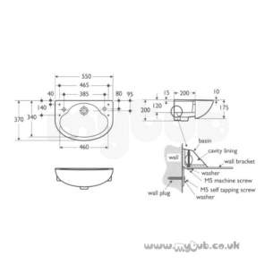 Ideal Standard Space -  Ideal Standard Space E6111 550 X 370mm One Tap Hole Left Hand Semi-countertop Basin Wh