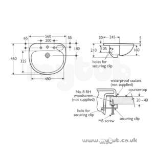 Ideal Standard Studio -  Ideal Standard Studio E2000 560mm One Tap Hole Semi-countertop Basin Wh