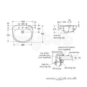 Ideal Standard Studio -  Ideal Standard Studio E1830 560mm B/n One Tap Hole Semi-countertop Basin Wh