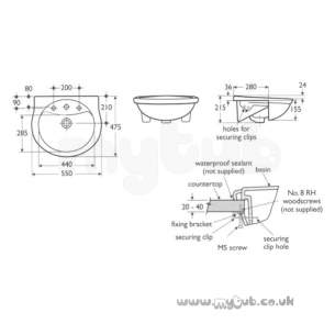 Ideal Standard Alto -  Ideal Standard Alto E7585 550mm One Tap Hole Semi-countertop Basin White