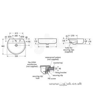 Ideal Standard Concept -  Ideal Standard Sphere E792101 550mm One Tap Hole Semi-countertop Basin White