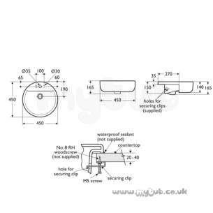 Ideal Standard Concept -  Ideal Standard Sphere E797901 450mm One Tap Hole Semi-countertop Basin White