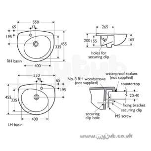 Ideal Standard Create -  Ideal Standard Drift E3084 550 X 460 One Tap Hole Right Hand Semi-countertop Basin Wh