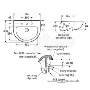 Ideal Standard Create -  Ideal Standard Edge E3048 560 X 450mm Two Tap Holes Semi-countertop Basin White