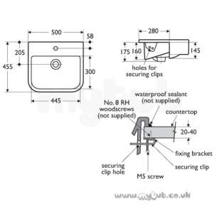 Ideal Standard Create -  Ideal Standard Square E3102 500 X 450mm One Tap Hole Semi-countertop Basin Wh