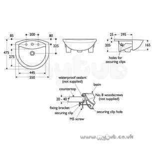 Armitage Entry Level Sanitaryware -  Armitage Shanks Halo S2397 550mm Two Tap Holes Semi-countertop Basin White