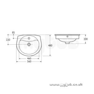Ideal Standard Alto -  Ideal Standard Alto R4108 560mm One Tap Hole Vanity Basin White