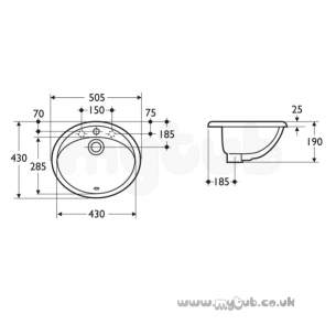 Armitage Camargue -  Armitage Shanks Camargue S2678 500mm One Tap Hole Countertop Basin Wh