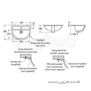 Ideal Standard Washpoint -  Ideal Standard Washpoint R4123 One Tap Hole U/c 50cm Basin Wh