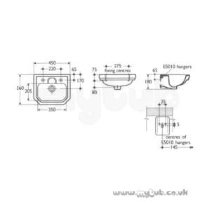 Ideal Standard Classic -  Ideal Standard Plaza E3810 450mm Two Tap Holes Basin White