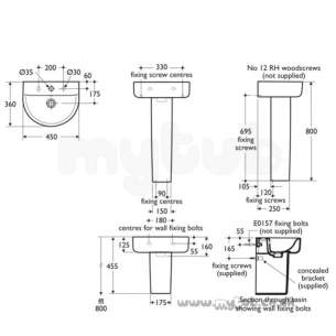 Ideal Standard Concept -  Ideal Standard Arc E796701 H/r Two Tap Holes Basin 450mm White