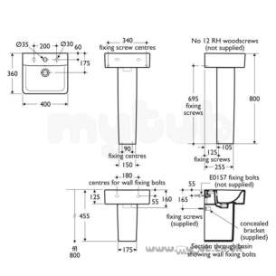 Ideal Standard Concept -  Ideal Standard Cube E803101 H/r 400mm One Tap Hole Basin White