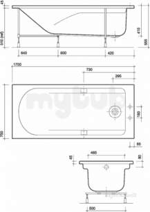Twyfords Acrylic Baths -  All Rect Bath 1700x750 0t Inc Chrome Plated Grips